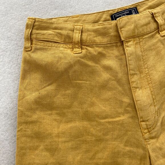 Abercrombie & Fitch Annie Wide Leg Crop Pants Women's 24/00 Yellow Linen Blend - Picture 3 of 11
